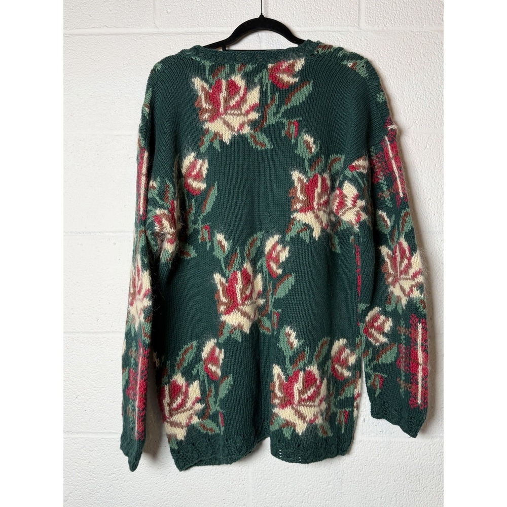 Vtg 80s/90s Paris Sport Club Hand Knit Mohair Blend Floral Sweater Cottagecore - Picture 2 of 6